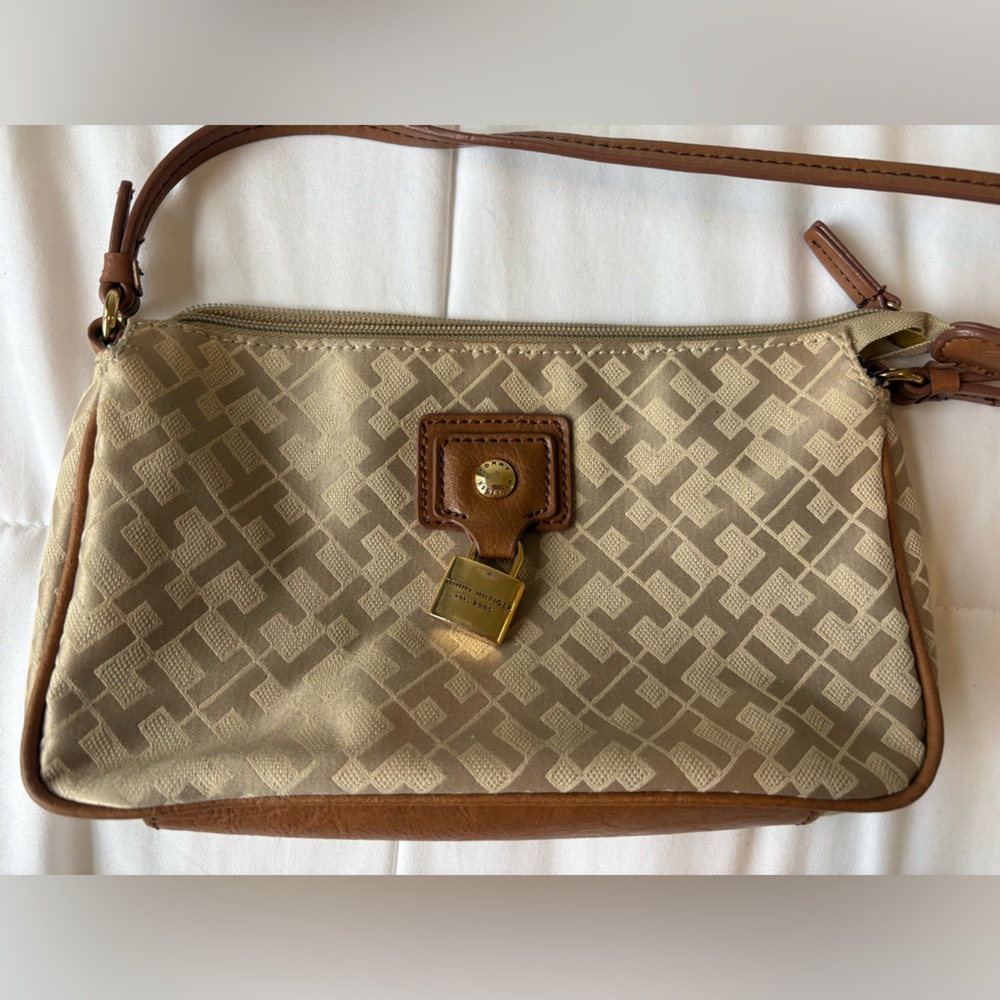 Tommy Hilfiger Beige and Brown Patterned Clutch